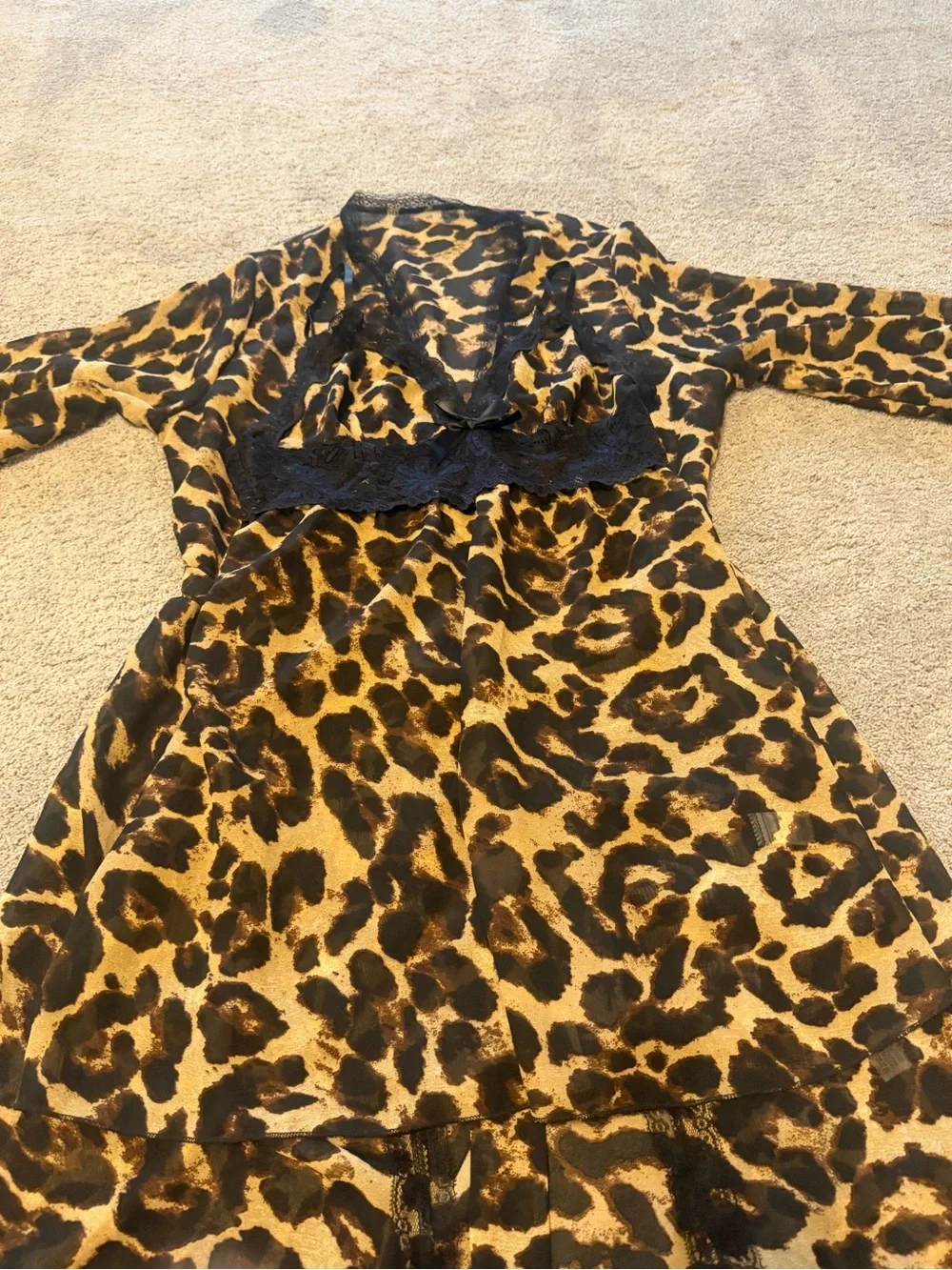 Leopard Lace-Trim Chemise and Robe Set - Women Intimates & Sleepwear